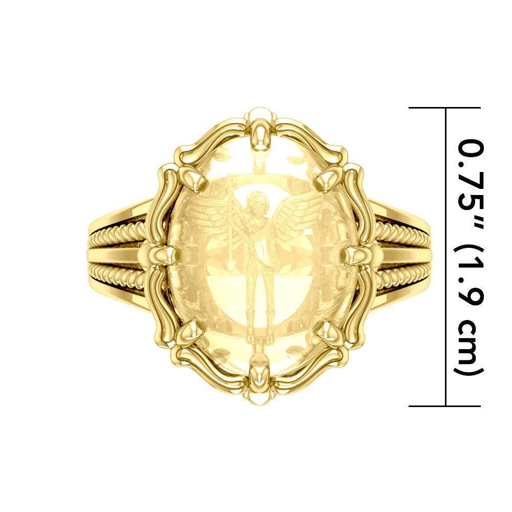 Archangel Michael 18K Gold Vermeil Plate on Sterling Silver Ring with Genuine White Quartz VRI1723 - peterstone.dropshipping