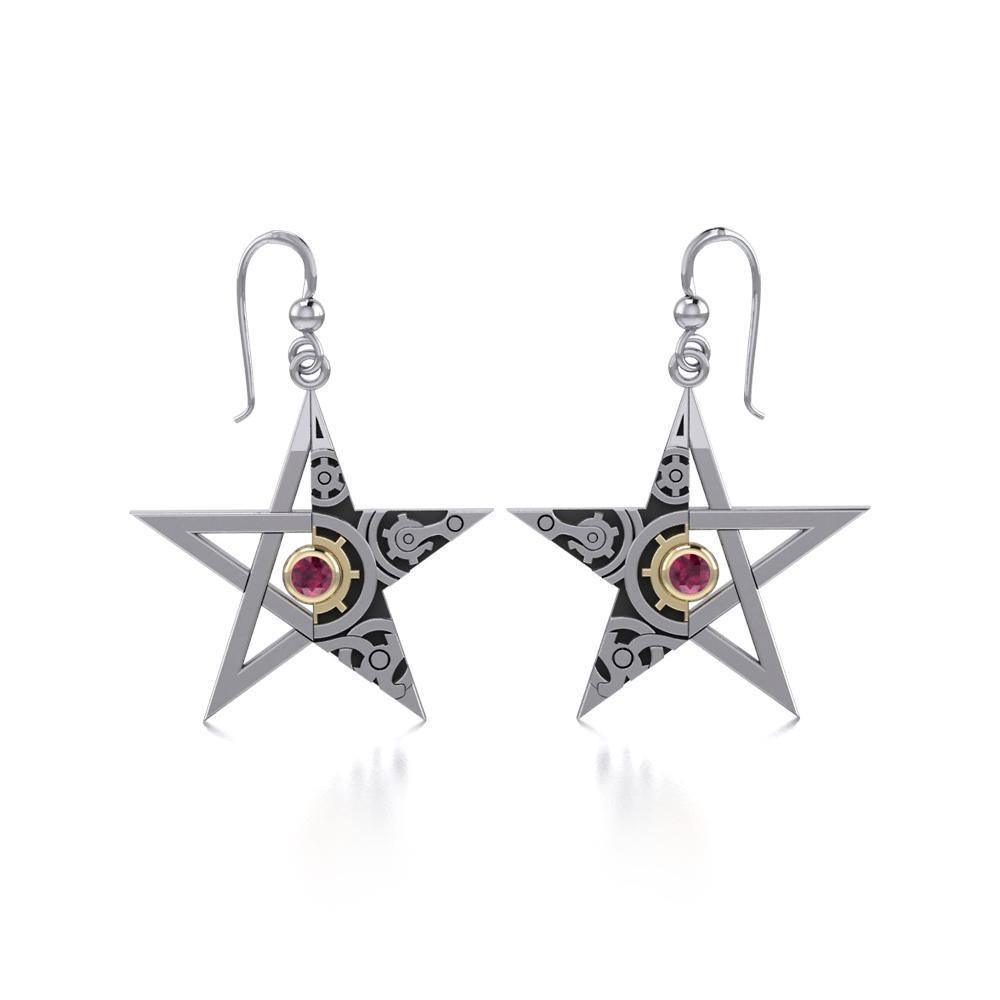 The Star Steampunk Silver and Gold Earrings MER1353 Earrings