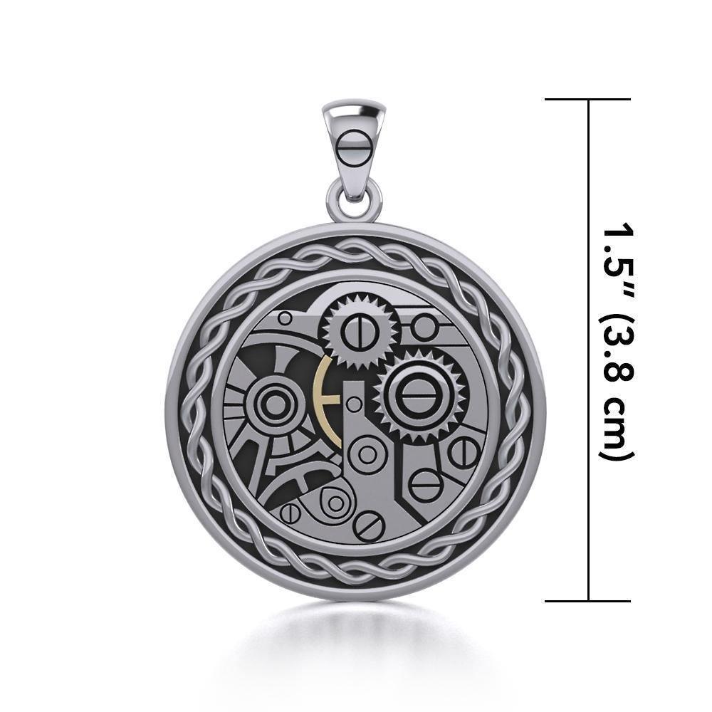 Endless Circle Knot in Steampunk ~ Sterling Silver Jewelry Pendant with 14k Gold accent Pendant