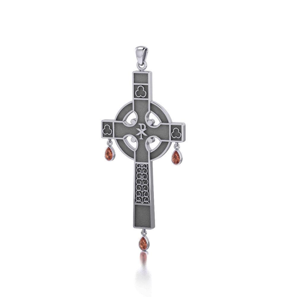 Medieval Celtic Cross Silver Pendant with Gemstones TP3257 Pendant