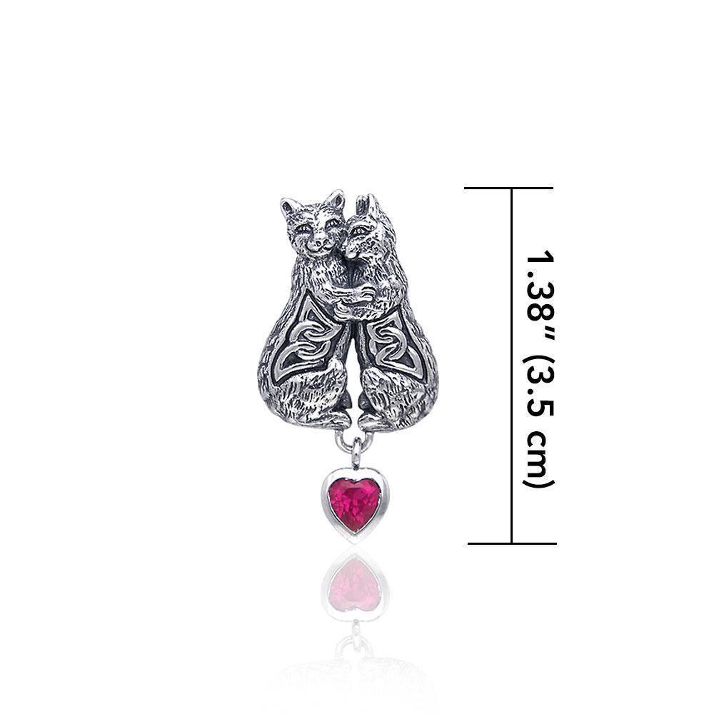 A perfect embodiment of feline affection ~ Sterling Silver Jewelry Celtic Cat Pendant with a Heart TPD329 Pendant