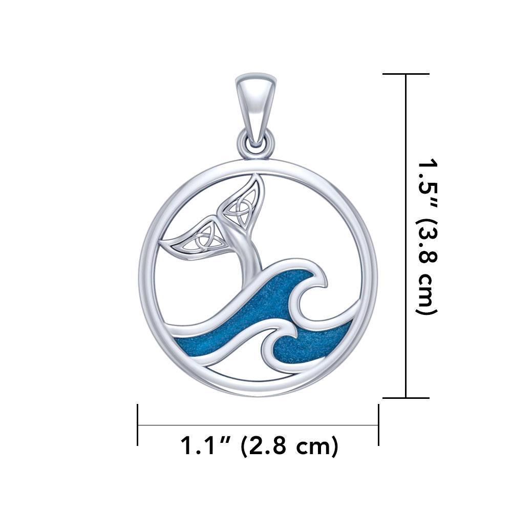 Sterling Silver Round Celtic Whale Tail Pendant with Enamel Wave TPD5185 Pendant