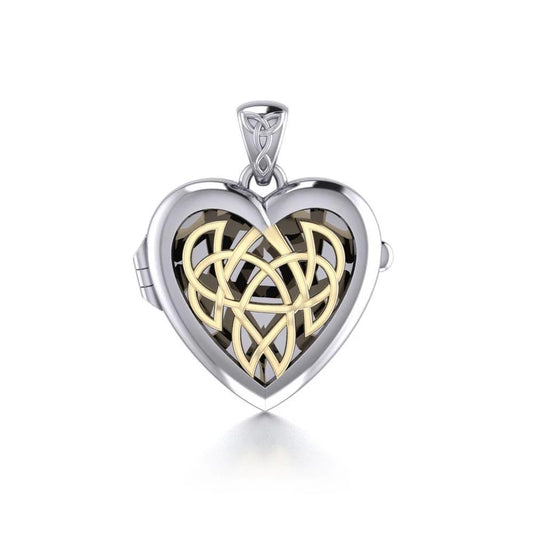 Celtic Heart Aroma Silver Accent Locket Pendant with 14K Gold Accents: A Special Fusion of Tradition and Style