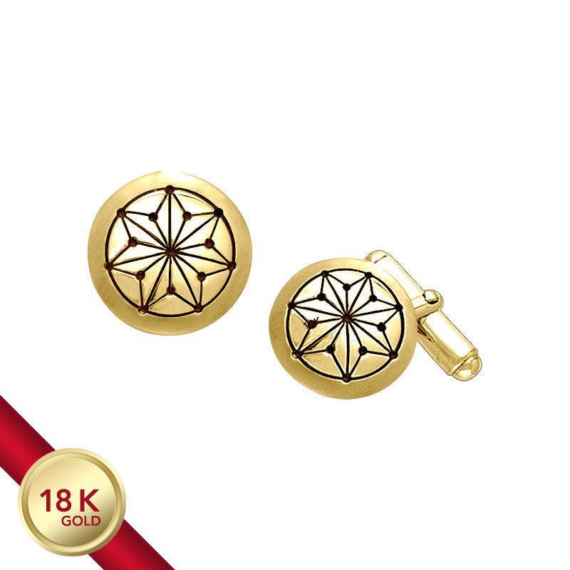 Round Tetragram Energy Symbol 14K Gold Medallion Cufflinks