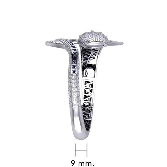 Whale Shark Silver Cuff Bracelet with Gemstones and Locking System