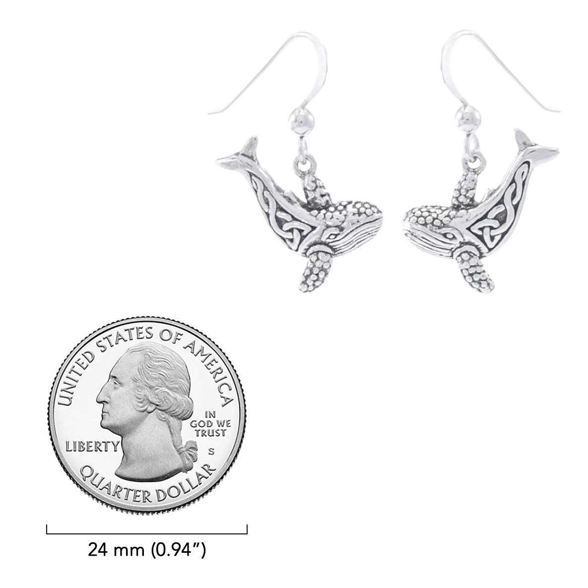 Celtic Knots Whale Sterling Silver Plated over Solid Brass Earrings BER034*