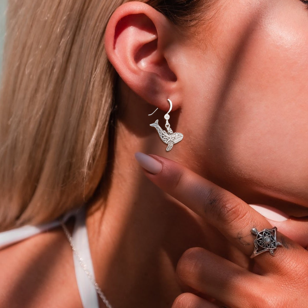 Celtic Knots Whale Sterling Silver Plated over Solid Brass Earrings BER034*