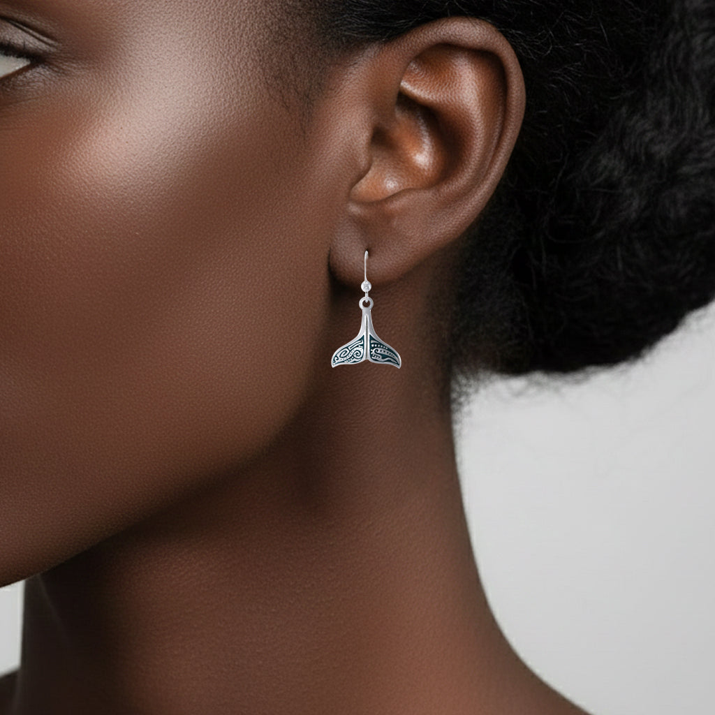 Whale Tail Aboriginal Sterling Silver Plated over Solid Brass Earrings BER1610*