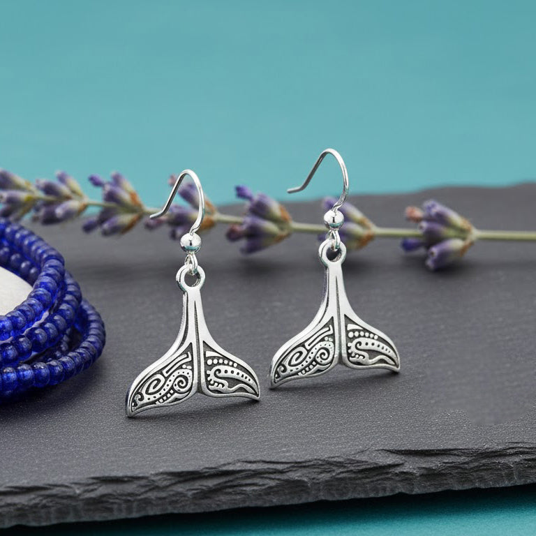 Whale Tail Aboriginal Sterling Silver Plated over Solid Brass Earrings BER1610*