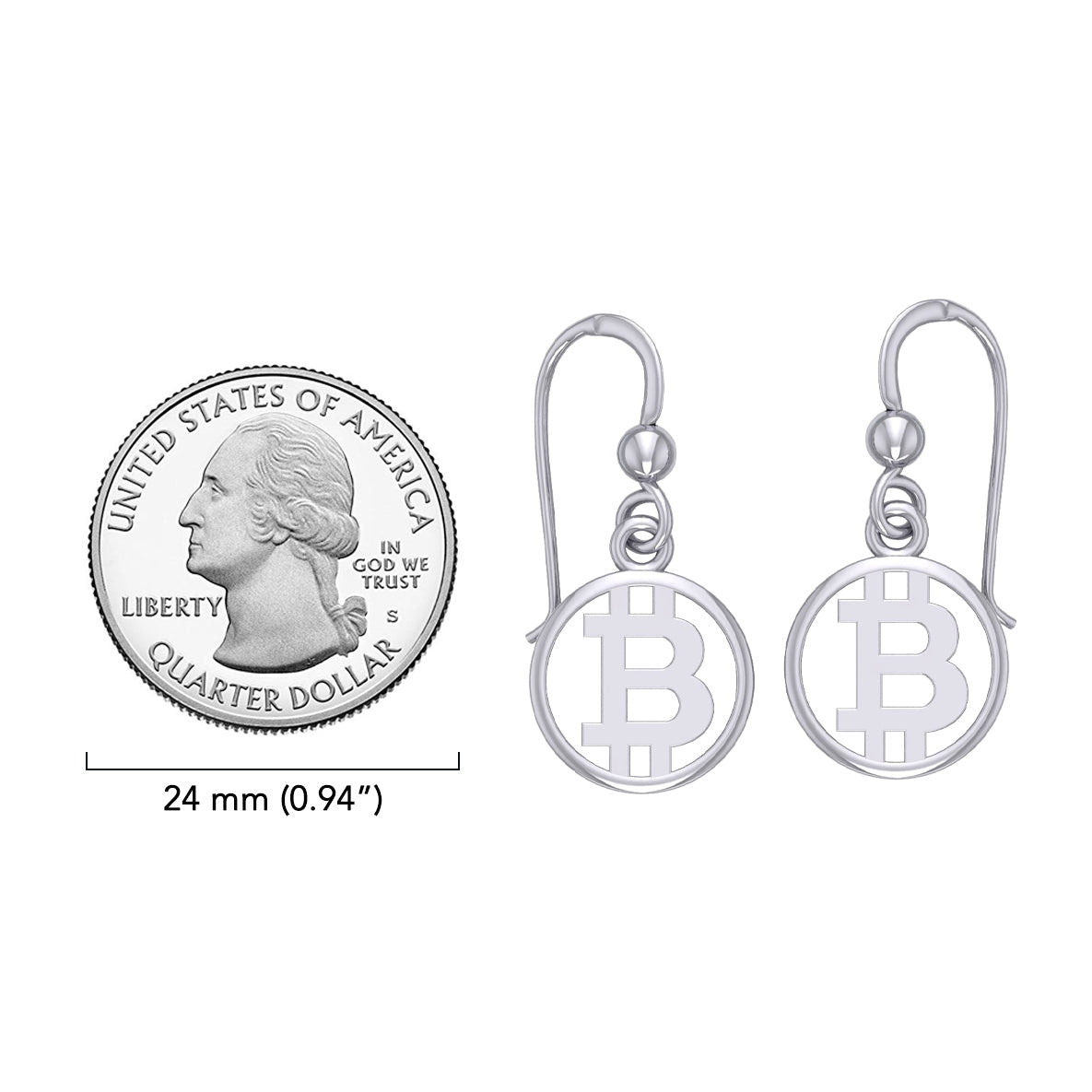 Bitcoin Sterling Silver Plated over Solid Brass Small Earrings BER1957*