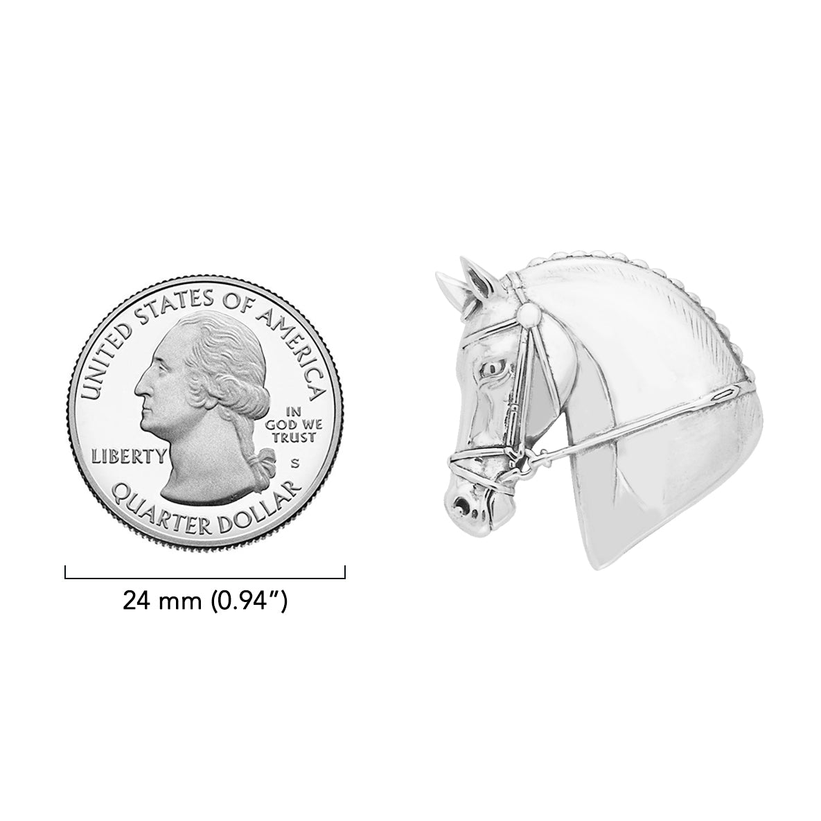 Horse Head Sterling Silver Plated over Solid Brass Pendant and Pin in One BPD1571*