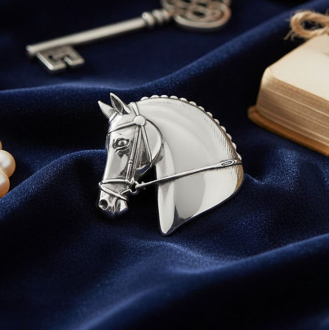 Horse Head Sterling Silver Plated over Solid Brass Pendant and Pin in One BPD1571*