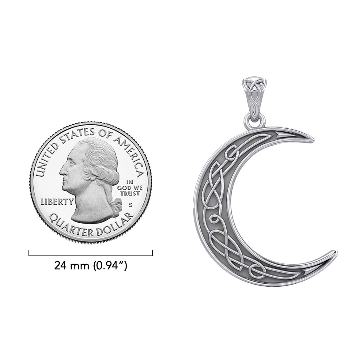 Celtic Crescent Moon Sterling Silver Plated over Solid Brass Pendant BPD4135*