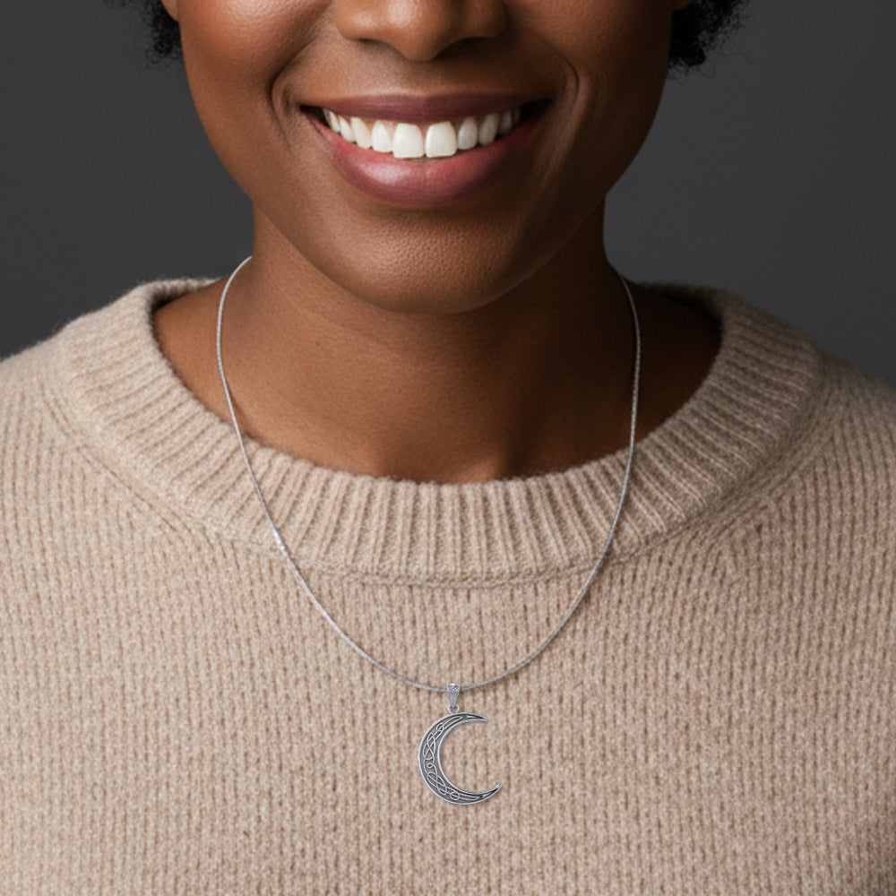 Celtic Crescent Moon Sterling Silver Plated over Solid Brass Pendant BPD4135*