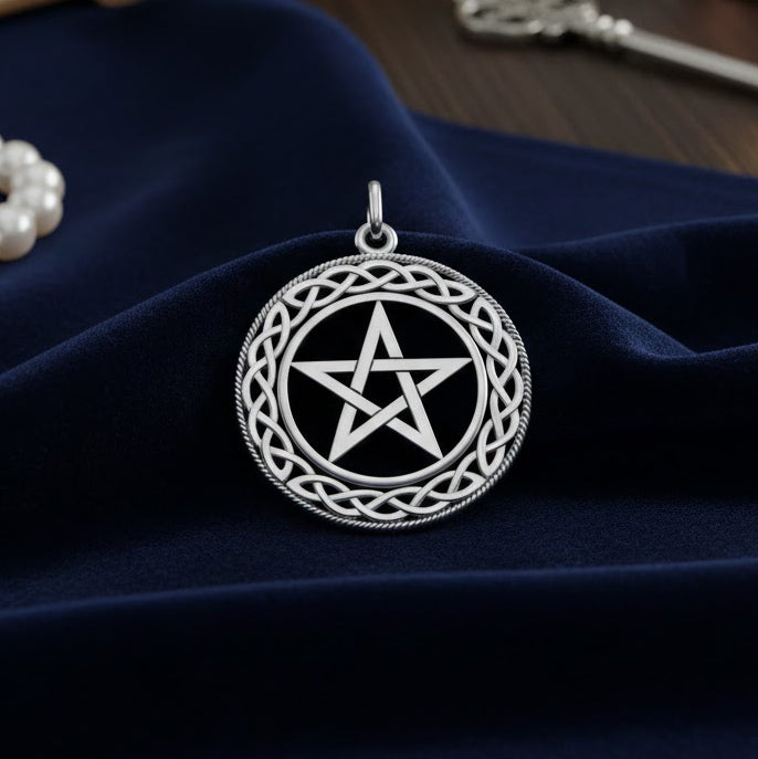 Celtic & Pentacle Sterling Silver Plated over Solid Brass Charm BTC122*