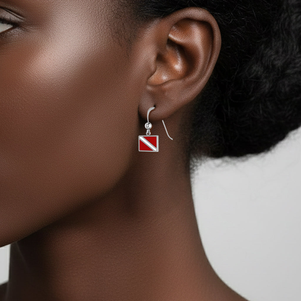 Dive Flag Sterling Silver Plated over Solid Brass Hook Earrings BTE2028*