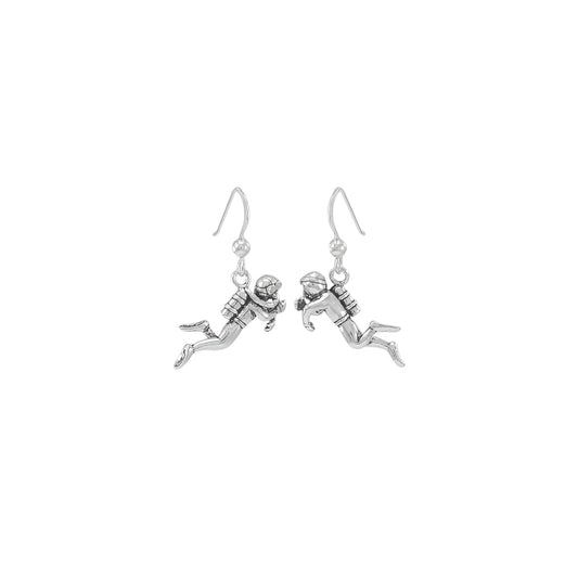 Scuba Sport Diver Sterling Silver Plated over Solid Brass Earrings BTE968*