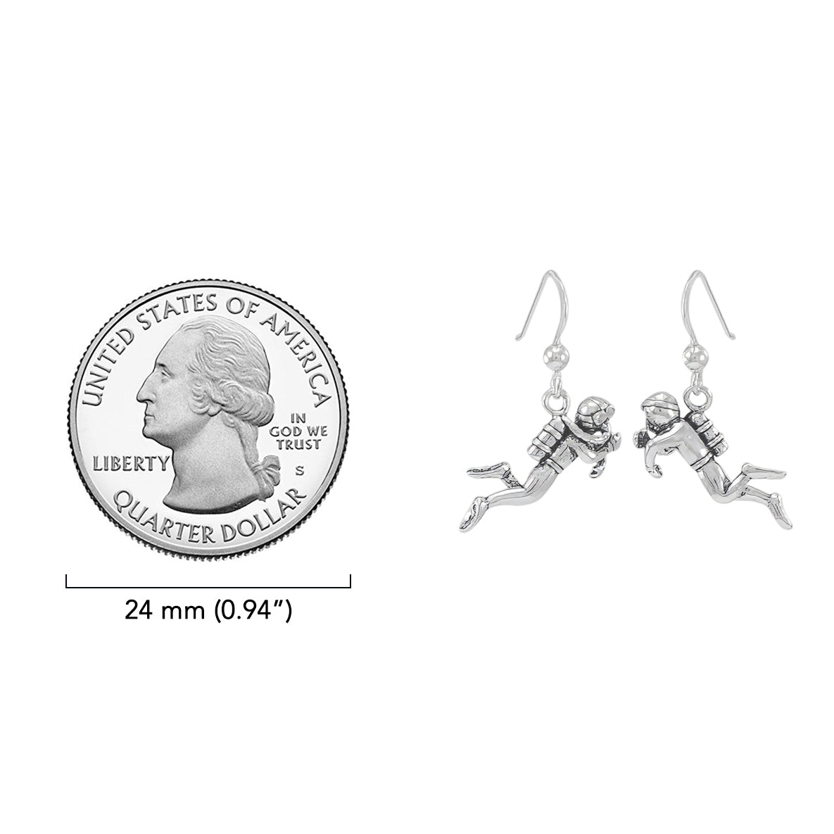 Scuba Sport Diver Sterling Silver Plated over Solid Brass Earrings BTE968*