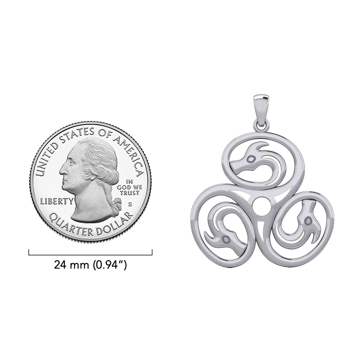 3 Dragons Sterling Silver Plated over Solid Brass Pendant BTP088*