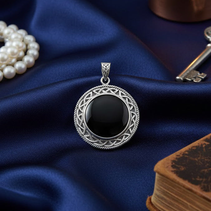 Celtic Knotwork Sterling Silver Plated over Solid Brass Pendant with Stone BTP241*