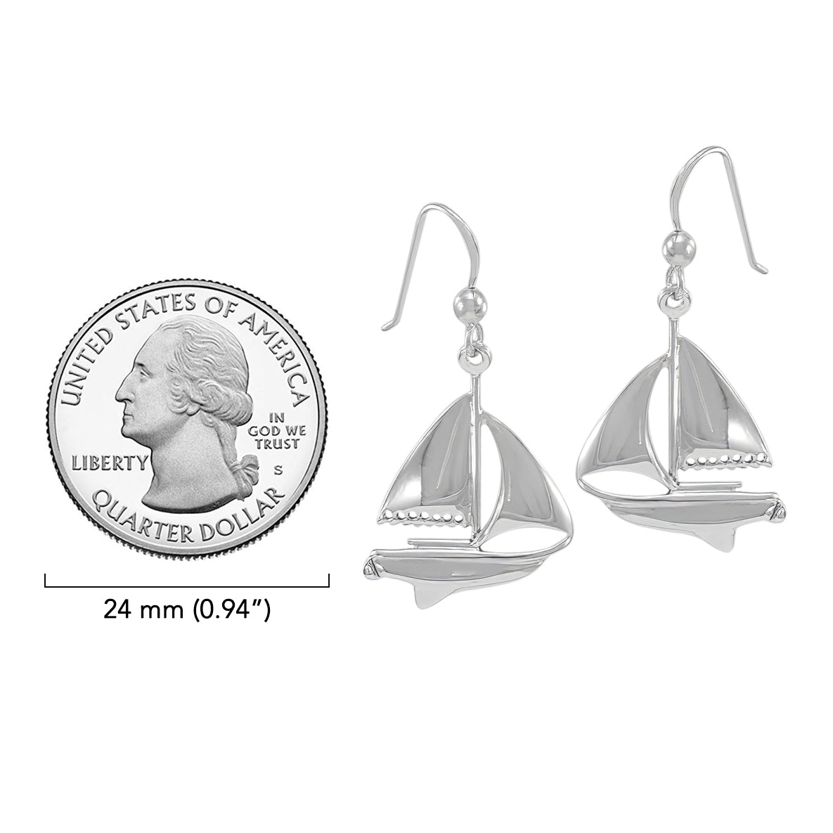 Sailboat Sterling Silver Plated over Solid Brass Earrings BWE152