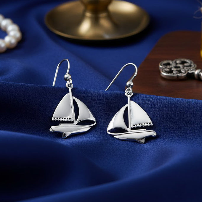 Sailboat Sterling Silver Plated over Solid Brass Earrings BWE152