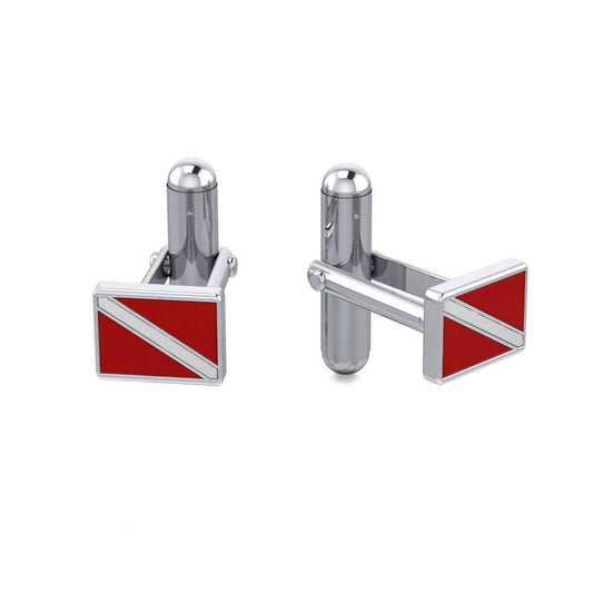 Dive further to your dreams ~ Sterling Silver Dive Flag Cuff links CL041