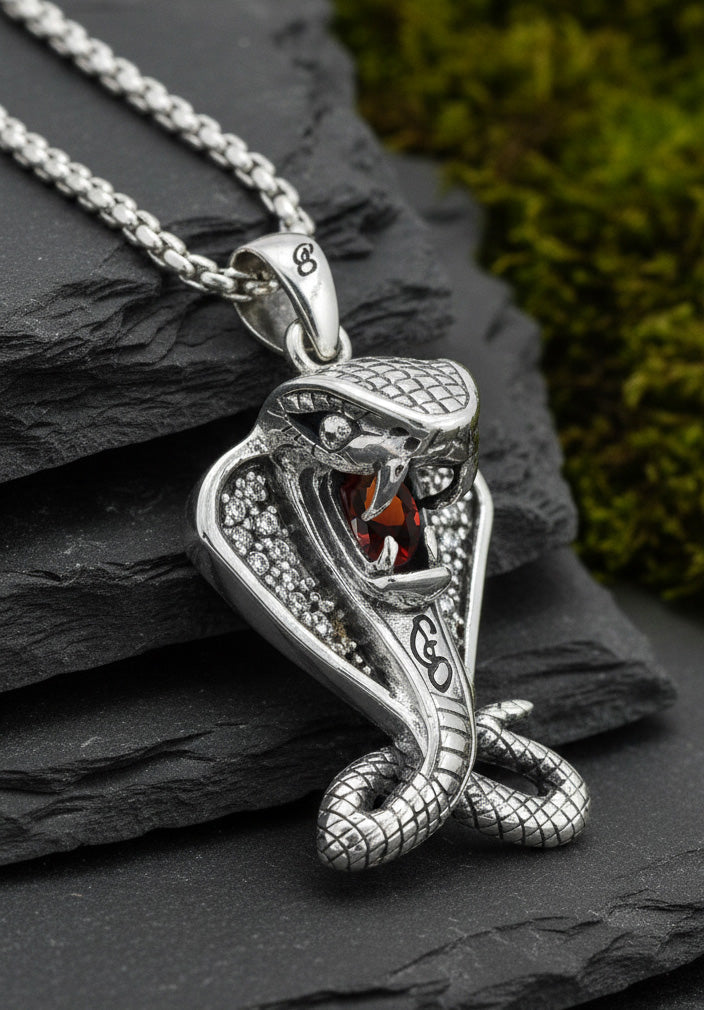 Cobra Snake Sterling Silver Pendant with Gem TPD6427 by TPD6427
