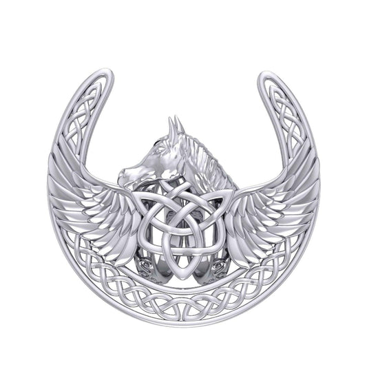 The Celtic Pegasus with Horseshoe Silver Scarf Ring By Peter Stone EOT182