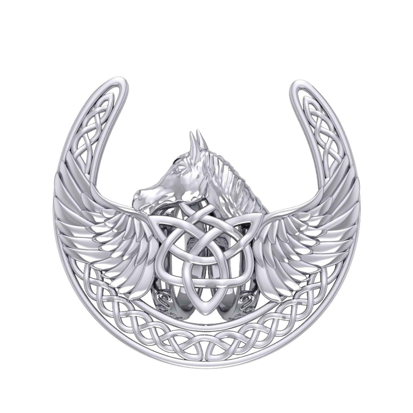 The Celtic Pegasus with Horseshoe Silver Scarf Ring By Peter Stone EOT182 - peterstone.dropshipping