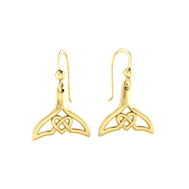 Whale Tail and Celtic Heart 14K Solid Gold Earrings GER2163