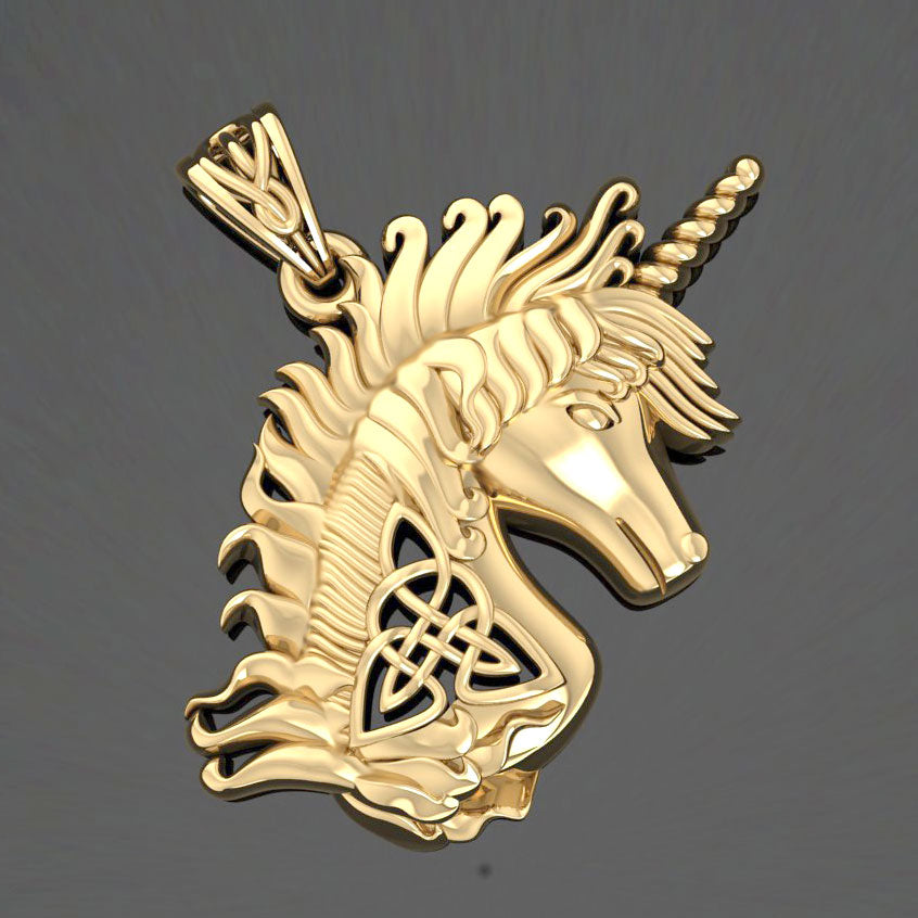 Celtic Unicorn Solid Gold Pendant GPD5663