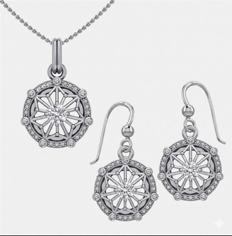 Round Tetragram Energy Symbol Silver set with Gemstone TPD3699-TER1276