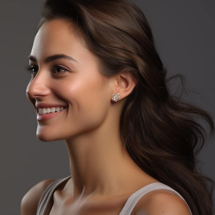 Silver Turtle Post Earrings JE206 - peterstone.dropshipping