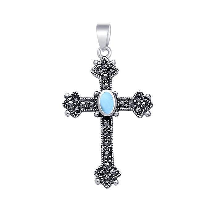 Medieval Cross Silver & Marcasite Pendant JP010