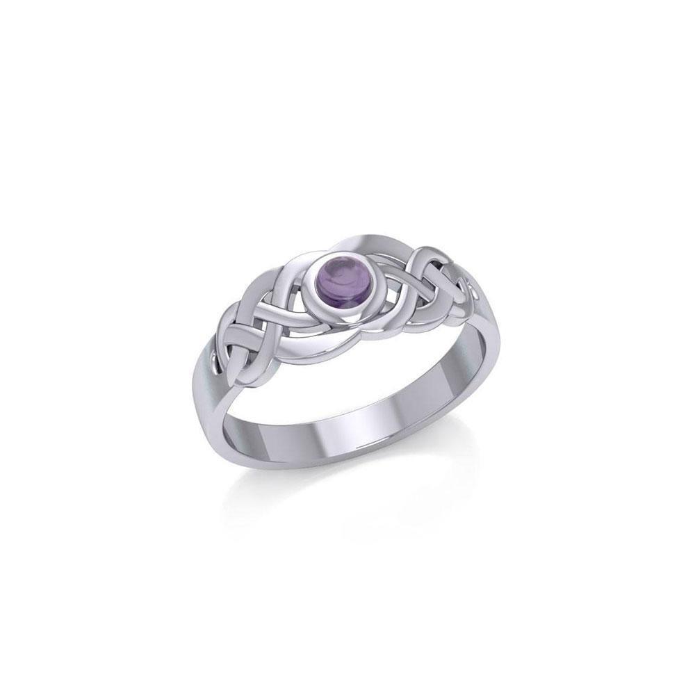 The eternal flow of interconnectedness ~ Sterling Silver Celtic Knotwork Ring with Gemstone JR153