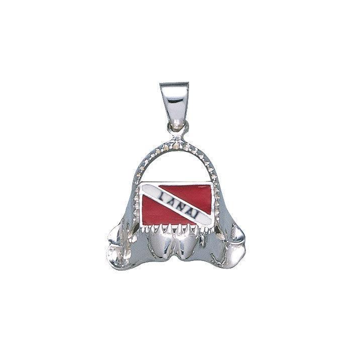 Shark Jaw with Dive Flag and Lanai Island Silver Pendant