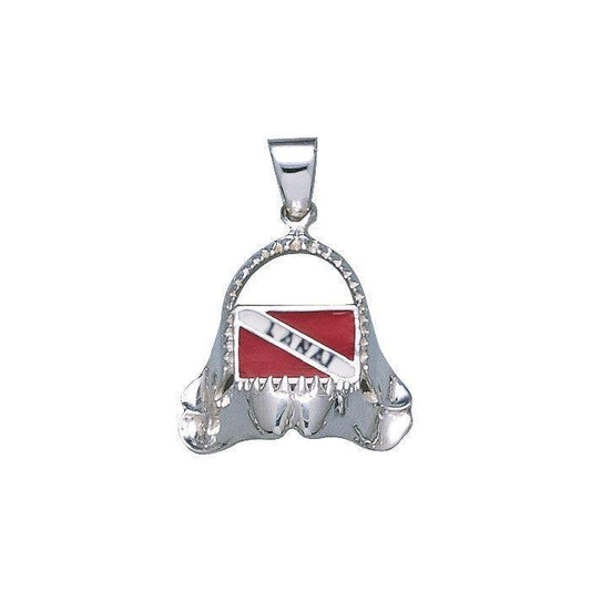 Shark Jaw with Dive Flag and Lanai Island Silver Pendant