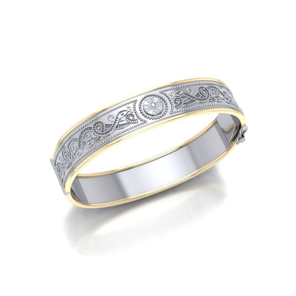 Small Silver and Gold Plate Border Celtic Bangle with open lock MBA211