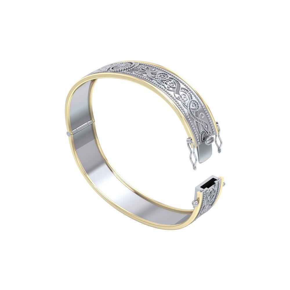 Small Silver and Gold Plate Border Celtic Bangle with open lock MBA211