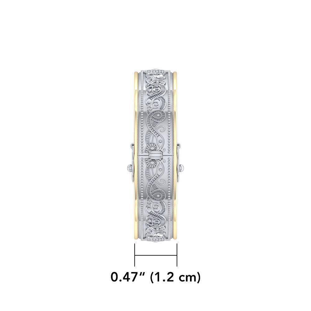 Small Silver and Gold Plate Border Celtic Bangle with open lock MBA211