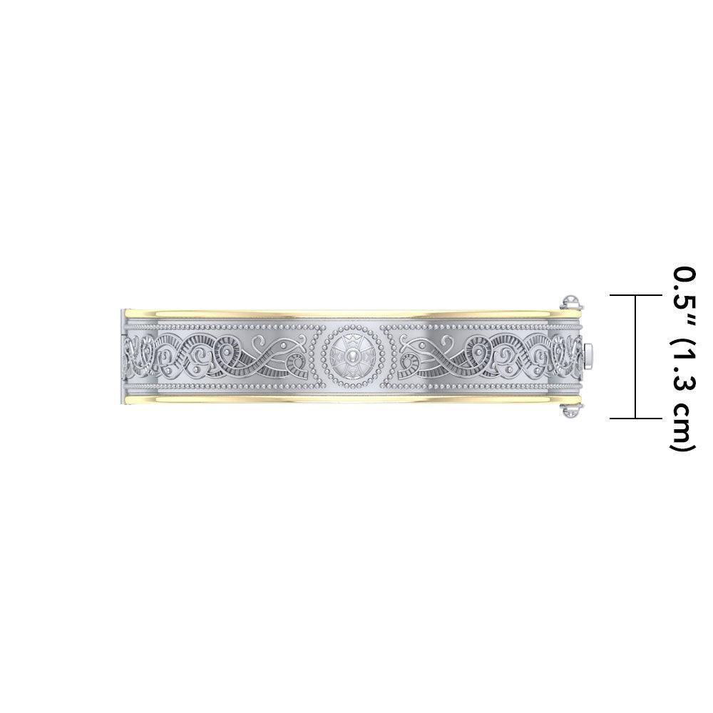 Small Silver and Gold Plate Border Celtic Bangle with open lock MBA211