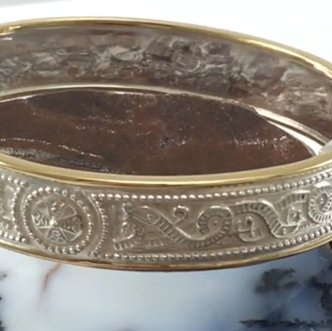 Small Silver and 14K Gold Accent Border Celtic Bangle with open lock MBA211