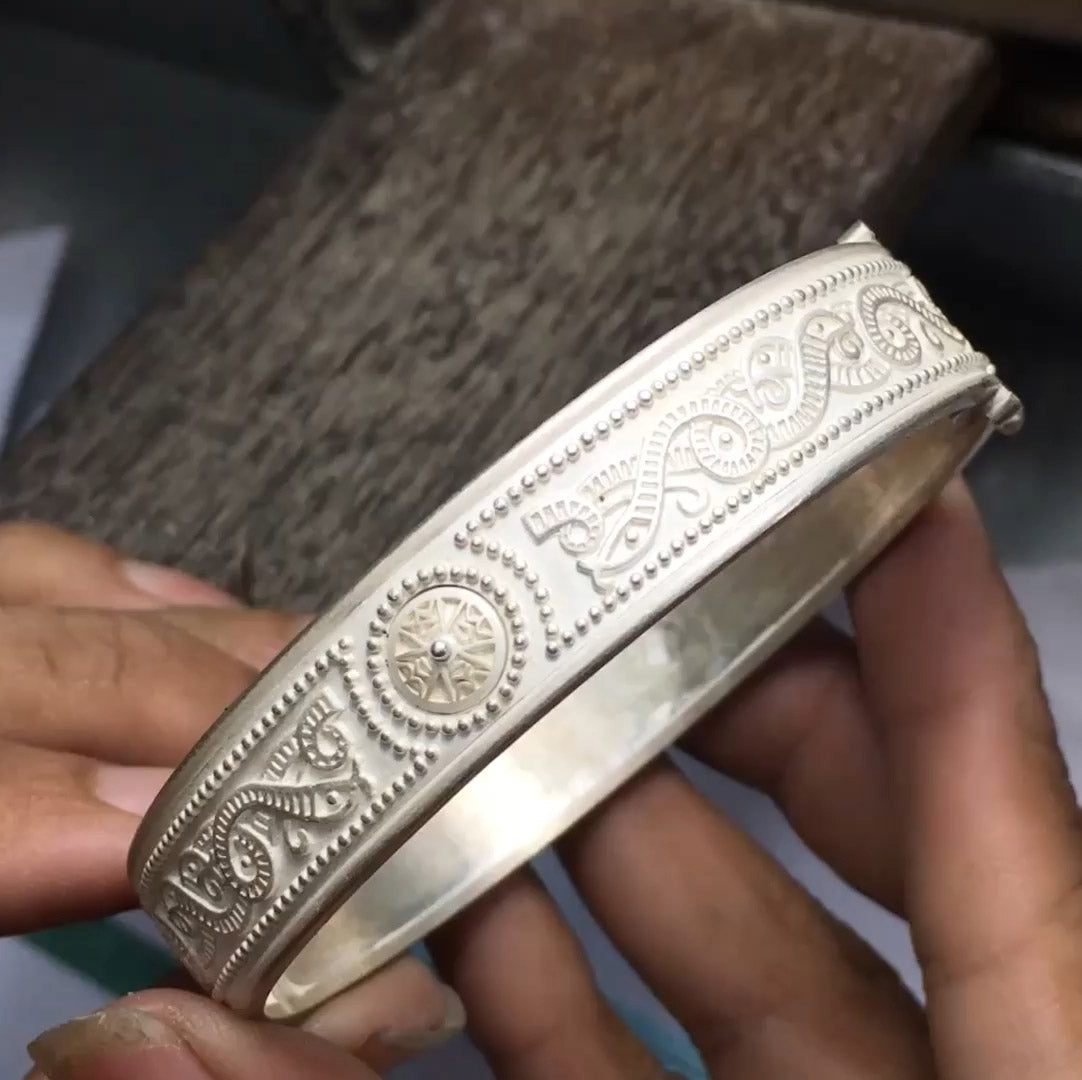 Small Silver and 14K Gold Accent Border Celtic Bangle with open lock MBA211