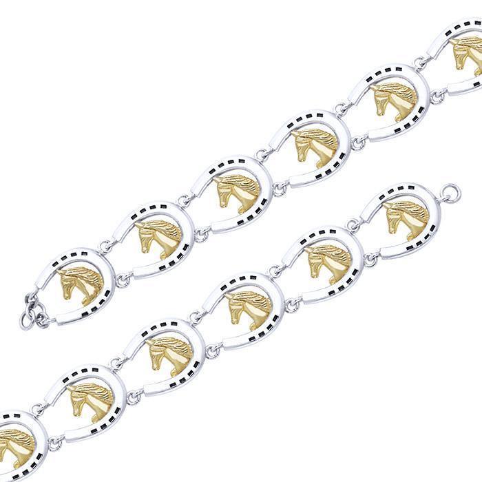 Friesian Horse in Horseshoe Silver & Gold Bracelet MBL104