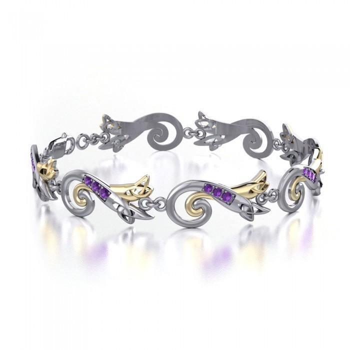 A quest to life’s never-ending journey ~ Sterling Silver Celtic Triquetra Bracelet with 14k Gold Accent and Gemstone MBL123