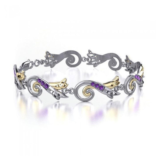 A quest to life’s never-ending journey ~ Sterling Silver Celtic Triquetra Bracelet with 14k Gold Accent and Gemstone MBL123