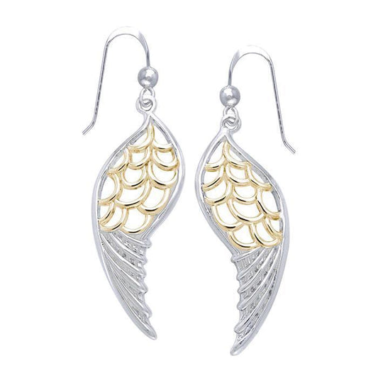Feel the Angel’s Gentle Wings ~ Silver and Gold Jewelry Dangling Earrings MER1131