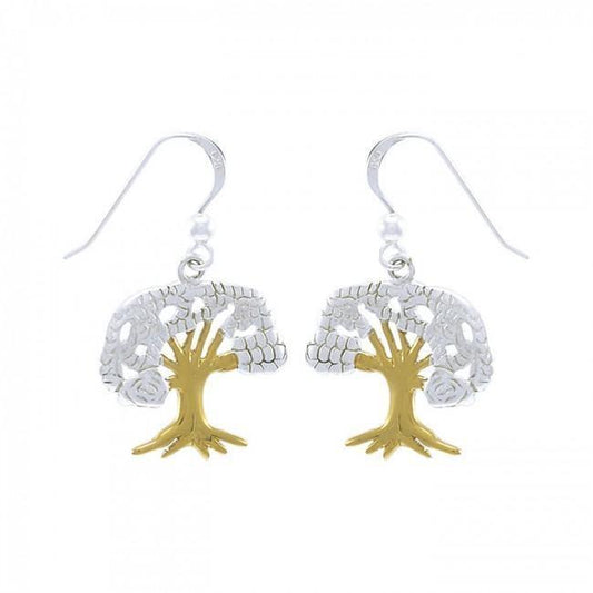 Continuous beauty in the Tree of Life ~ 14k Gold accent and Sterling Silver Jewelry Earrings MER1364