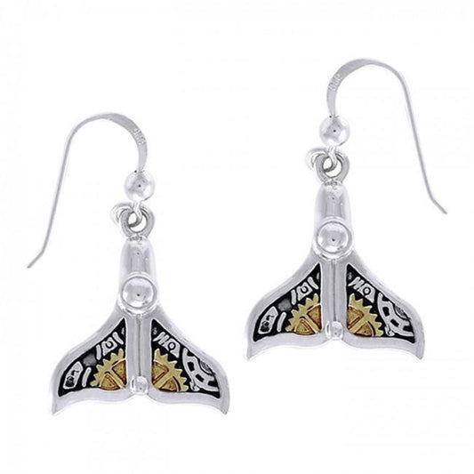 Sterling Silver Steampunk Whale's Tail Hook Earrings MER1374